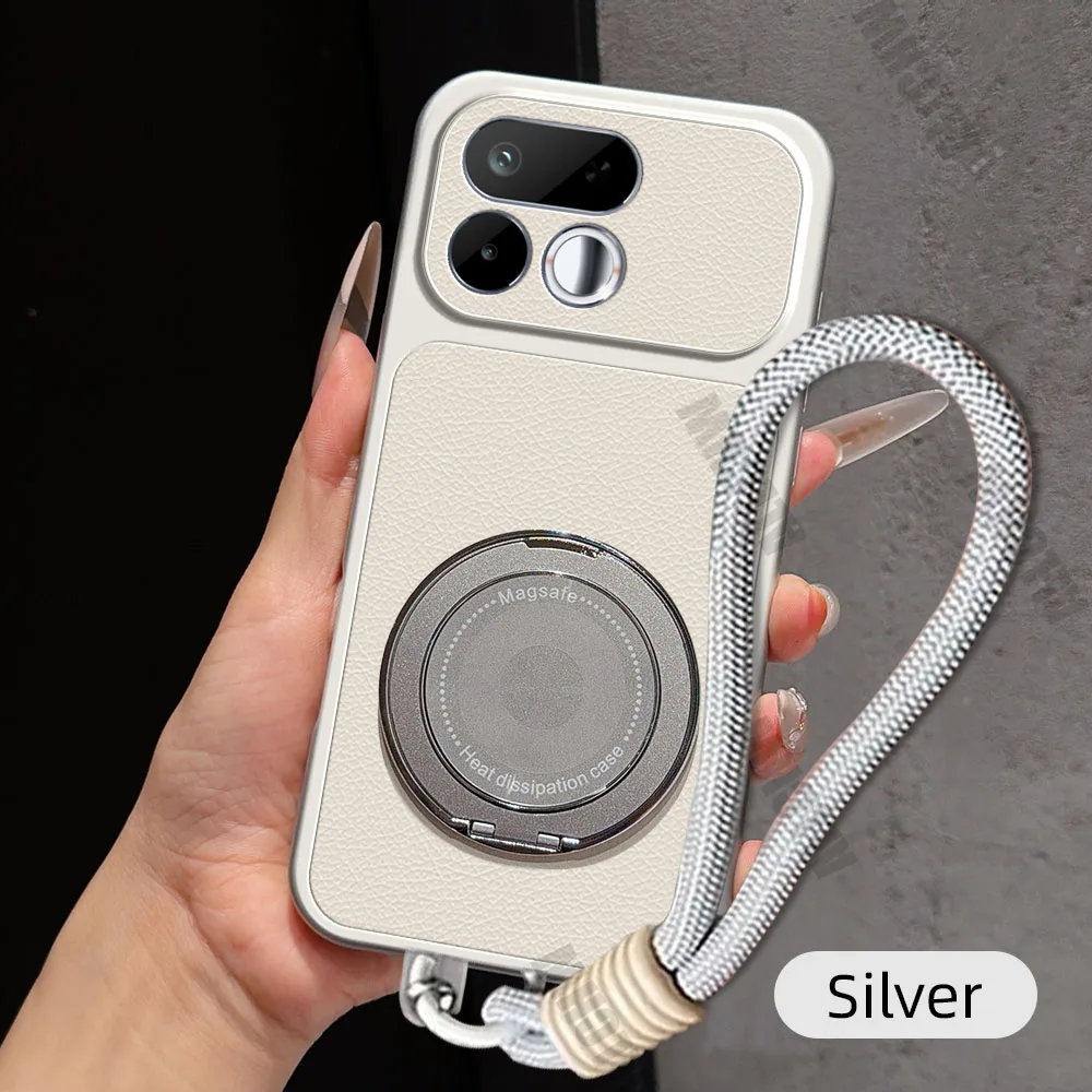 Premium 360° Magnetic Rotating Bracket Phone Case with Lanyard - PU Leather Soft Cover