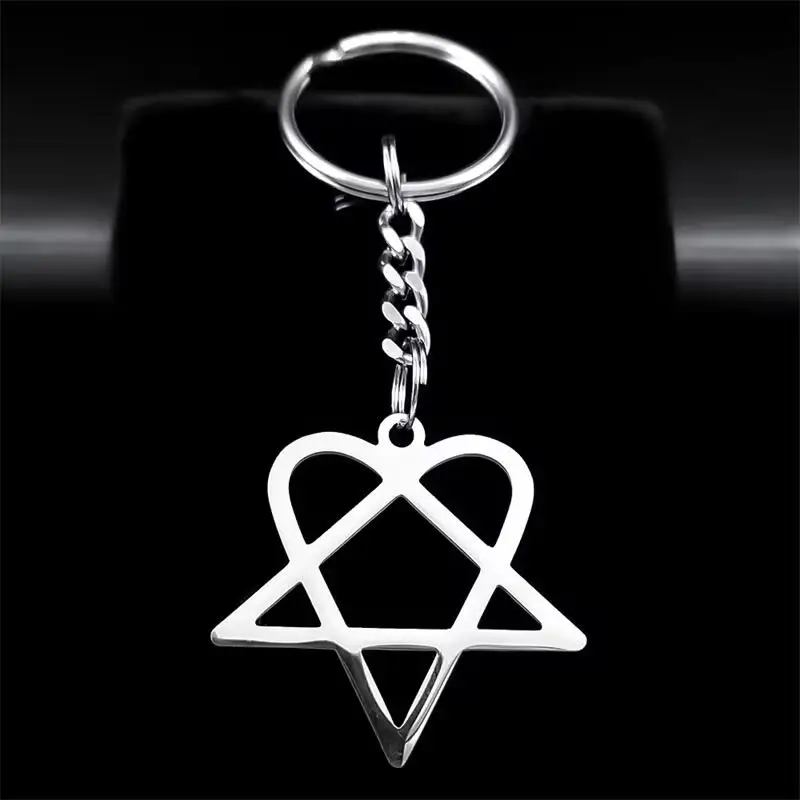 Heartagram Star Heart Key Ring - Stainless Steel Silver Keychain & Bag Charm Jewelry Gift