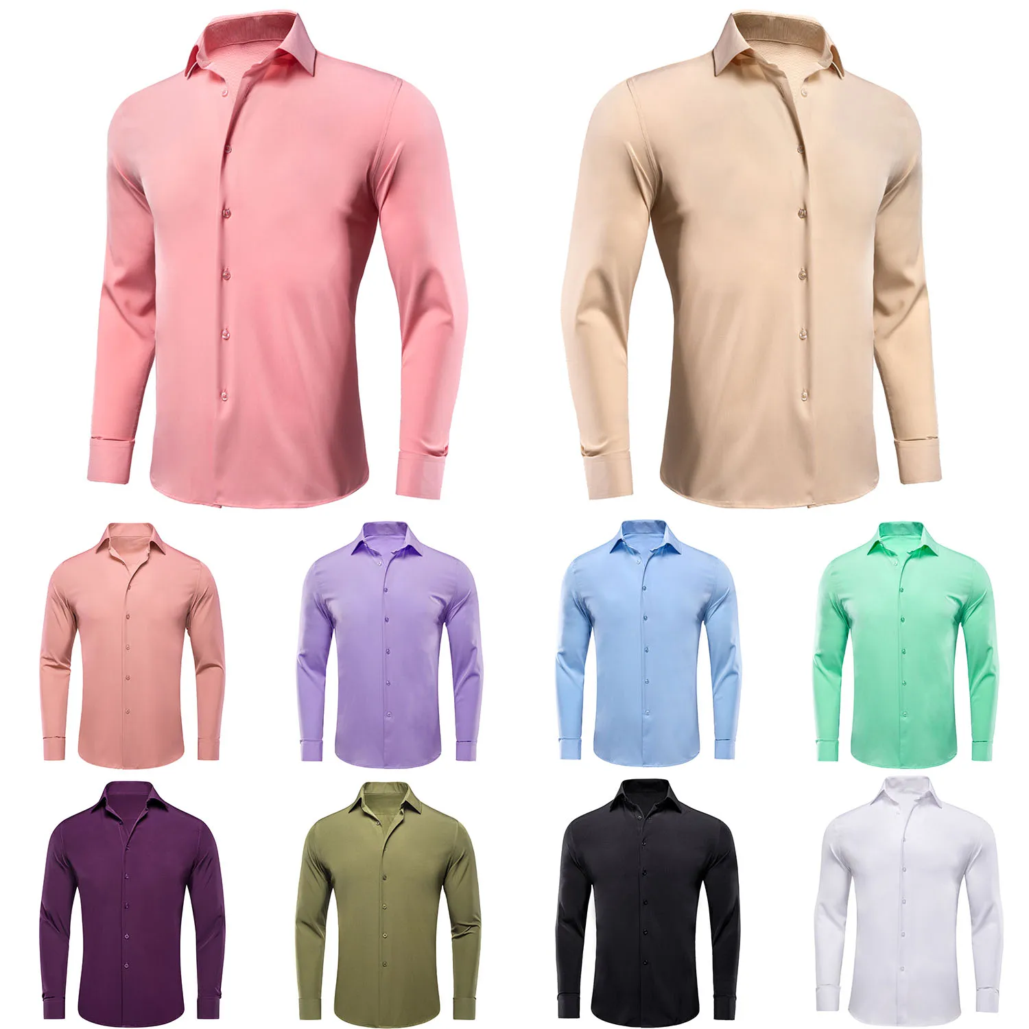 HiTieSilkPureYellowNavyBluePinkPurpleMintGreenMensShirts