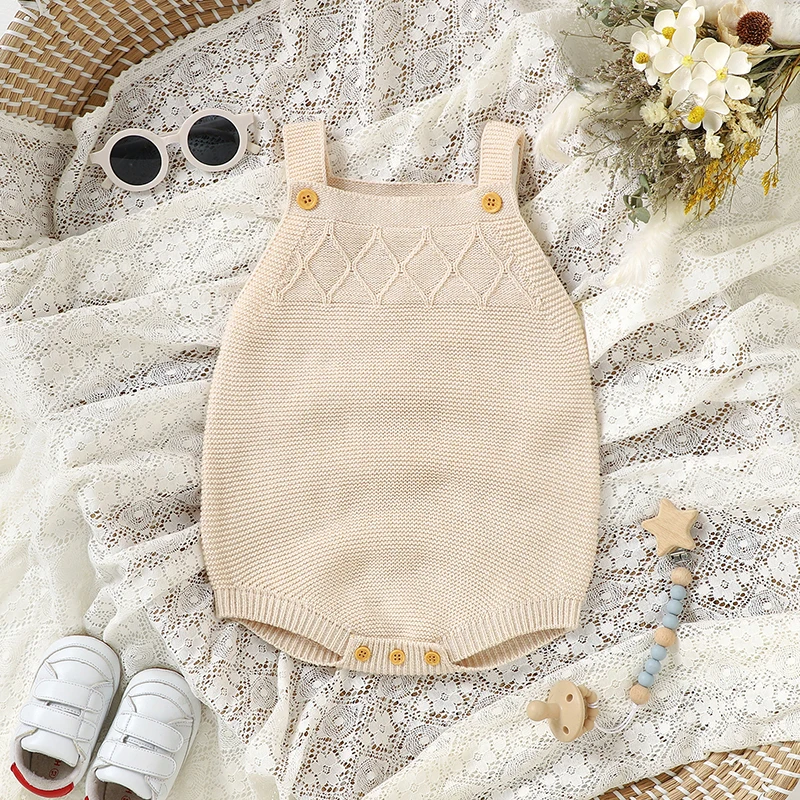 Tute per neonato lavorate a maglia per neonato ragazzo ragazza solido fionda abbigliamento casual senza maniche estate bambino bambini top abiti 0-18 m - immagine 6
