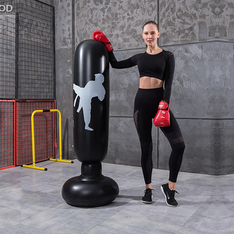 1Pc 1.6M Inflatable Boxing Sandbag Fitness Boxing Bag PVC Thickened Fighting Taekwondo Training Column For Exercise Relaxation