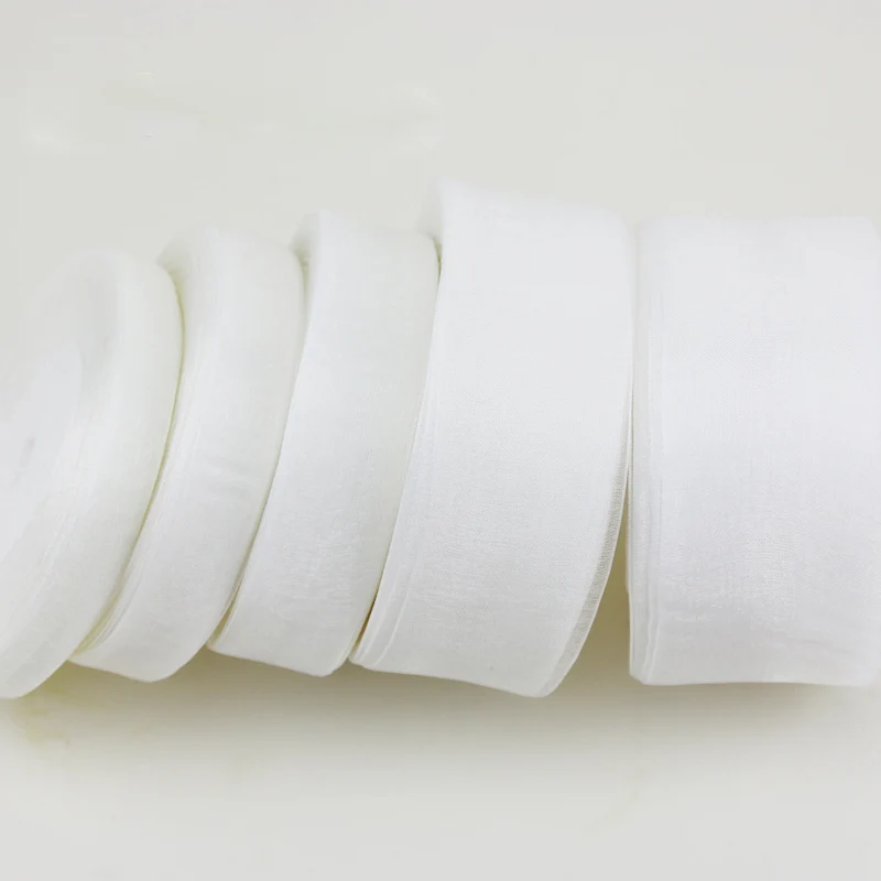 White Organza Ribbon for Gift Wrapping Decoration, Handmade DIY Ribbons, Wholesale, 50 Yards/Roll, 12mm, 15mm, 20mm, 25mm, 40mm,