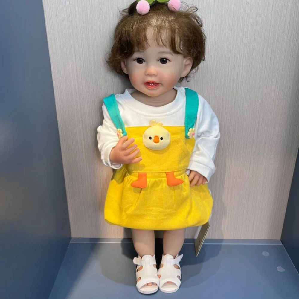 

22 Inch Reborn Baby Doll Full Body Silicone Vinyl Rooted Hair Almost Straight Legs Can Stand Bebe Reborn Toddler Girl Alive