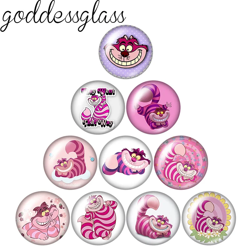 Disney Alice's Adventures Cheshire cat 12mm/18mm/20mm/25mm Round photo glass cabochon flat back Making findings for bracelets leather bracelet silicone bracelet fashion bracelet stainless steel bracelet