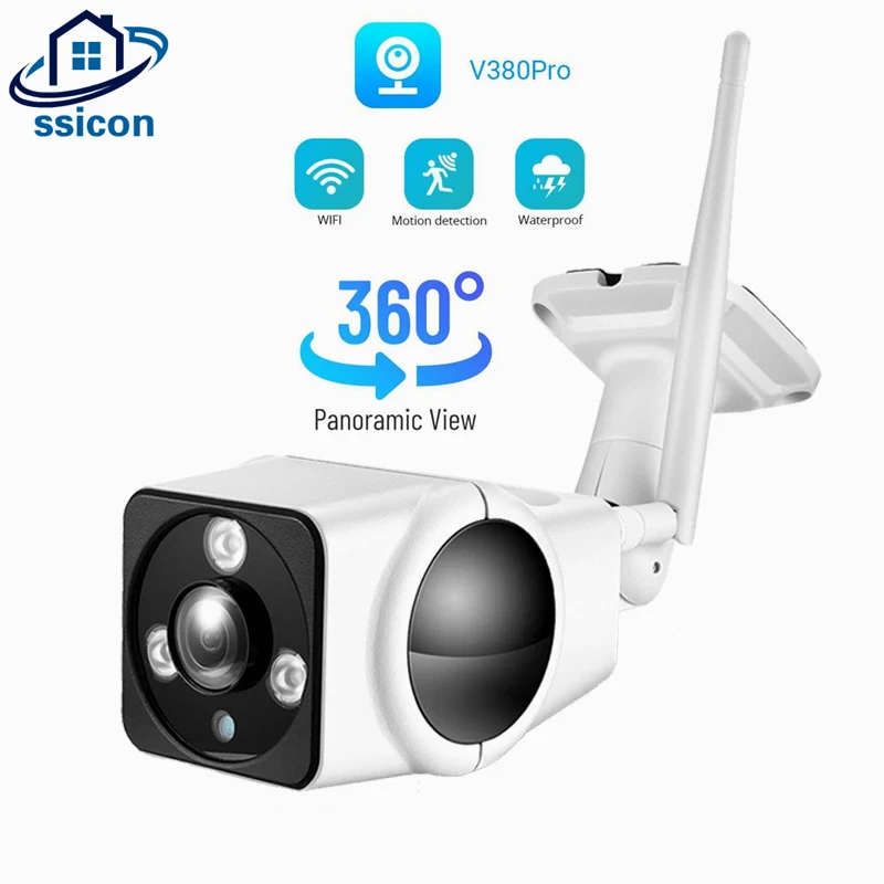 2MP V380 Pro 360 WIFI Outdoor Camera Panoramic Fisheye Lens Two Ways Audio Waterproof Wireless Smart Home Bullet Camera