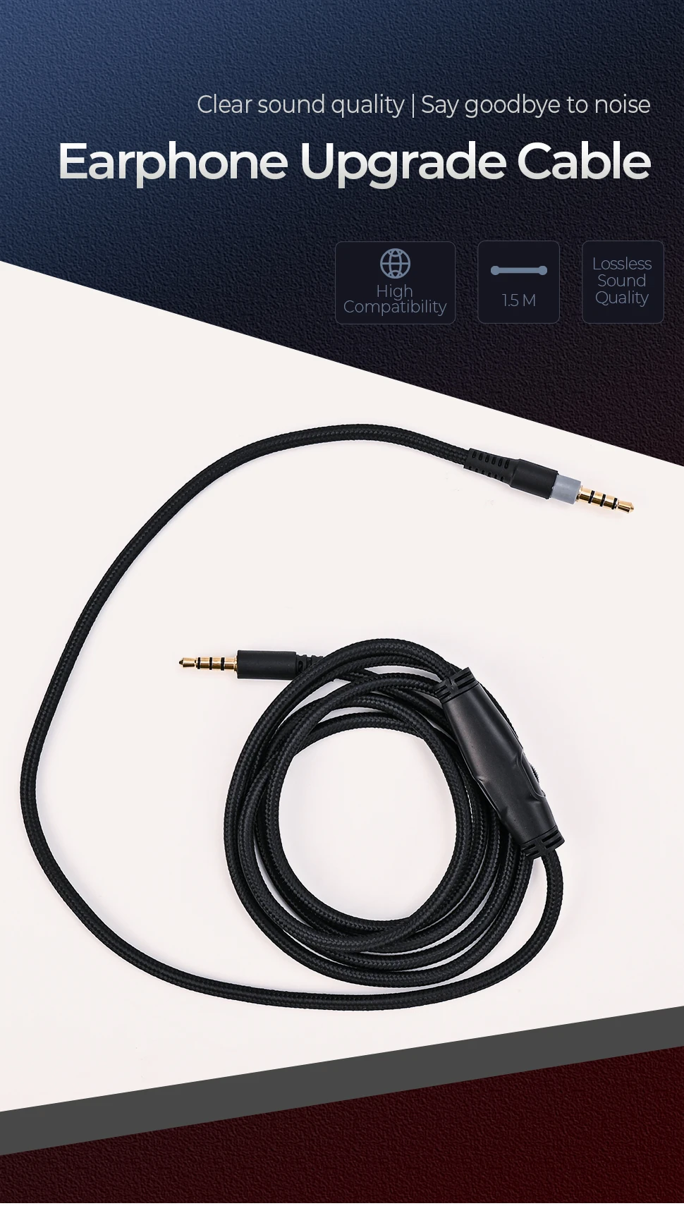 For Kingston HyperX Cloud Mix Alpha S Gaming Headsets Replacement Audio Headphone Cable 3.5mm Wires with Mic Volume Control