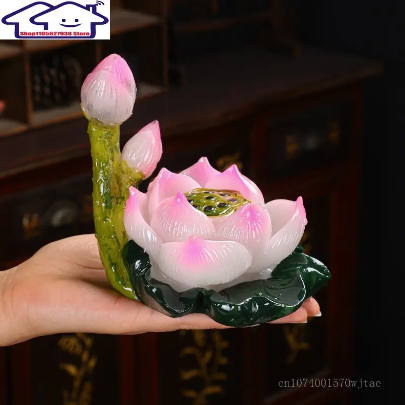 Zhaocai-색상이 변하는 연꽃 차 애완동물, 수지 소형 장식품, 창의적인 쿵푸..