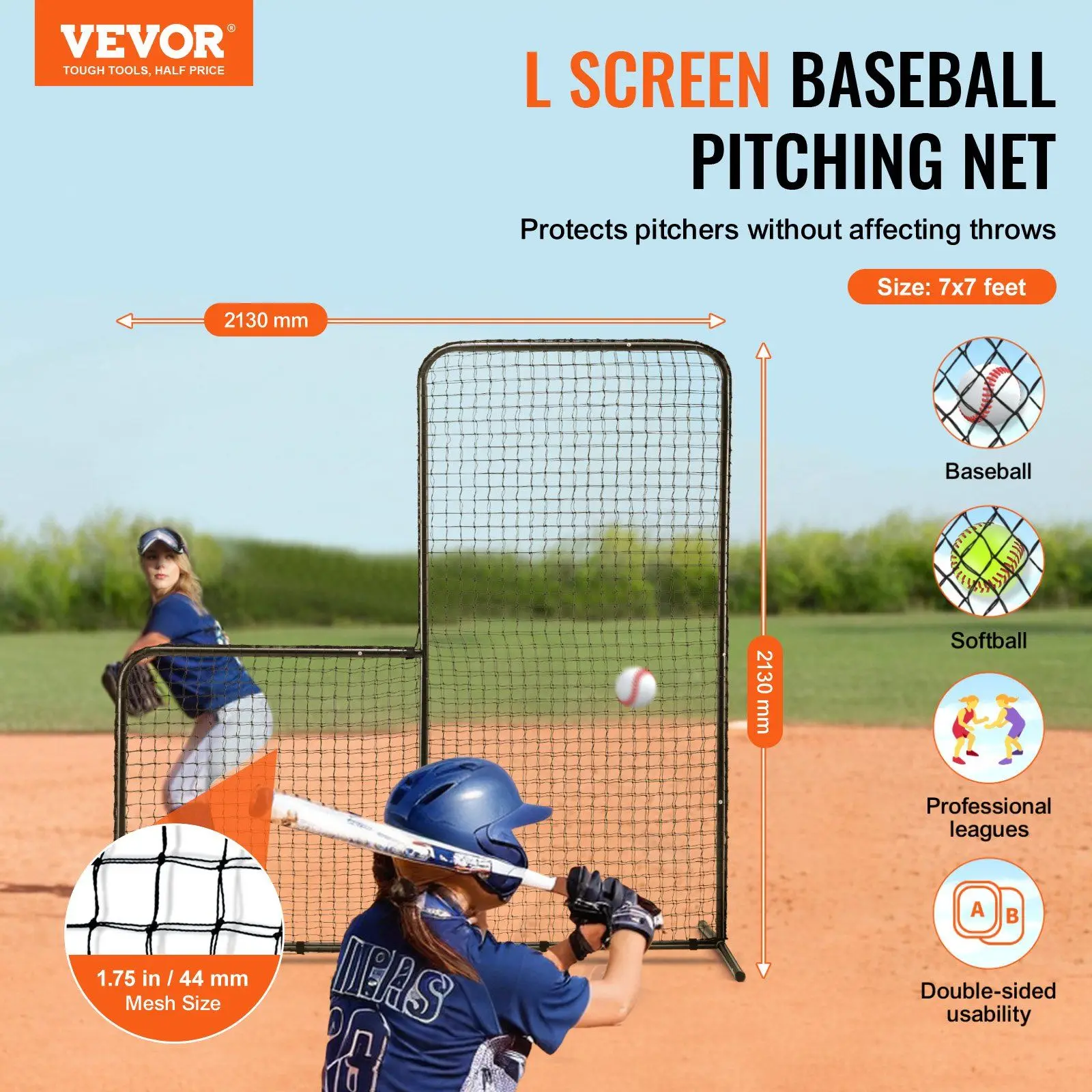 L Screen Baseball for Batting Cage, 7x7 ft Baseball Softball Safety Screen, Body Protector Portable Batting Screen with Ca 2