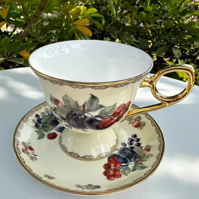 

Bone China Coffee Cup & Saucer Set Ceramic Milk Water Mugs Wedding Gifts Home Party Presents Gold Hangle Kitchen Tableware New