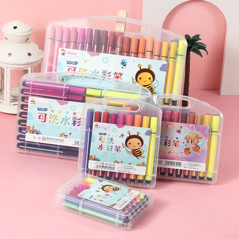 12/24/36/48 Colors Washable Hard Tip Watercolor Pencils for Kids Set of Triangular Rod Student Box Painting Markers/brushes