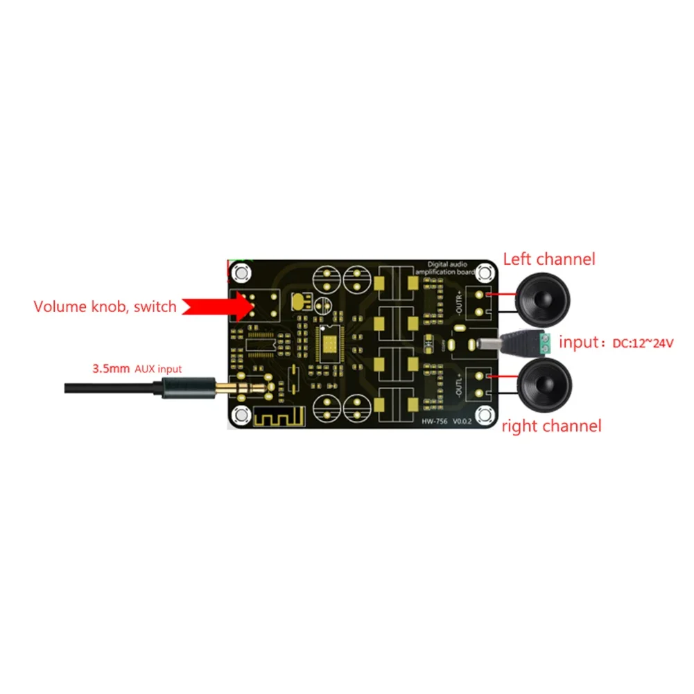 XH-A415 DC12-24V TPA3118D2 50W+50W Bluetooth5.0 AUX 3.5mm audio jack Dual Channel High-Power Adjustable Audio Amplifier Board