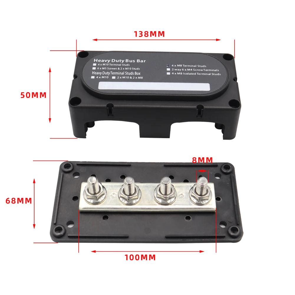 M8 Bus Bar Box Board 48V 300A 4 Way High Current Busbar Cable Organizer Box  Boat Auto Max Connection Amplifier Power Case Parts