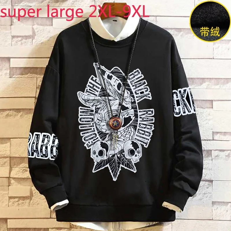 

Velvet 2023 New Arrival Fashion Super Large Loose Thick O-neck Casual Print Hoodie Men Plus Size 2XL3XL4XL5XL6XL7XL8XL9XL