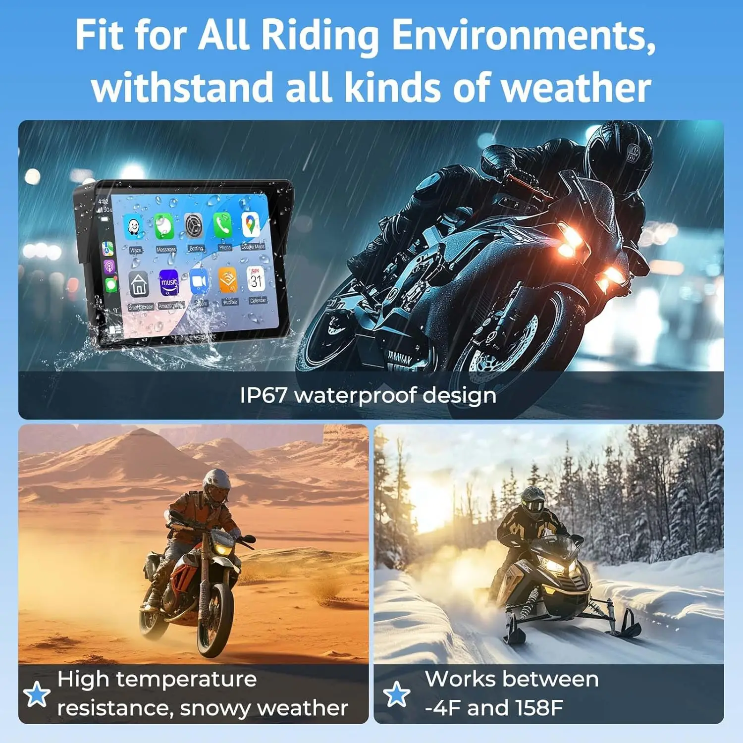 Universal 7 inch Motorcycle Navigation Wireless Android Auto CarPlay IPX7 Waterproof Screen Motorcycles GPS Motor Accessories