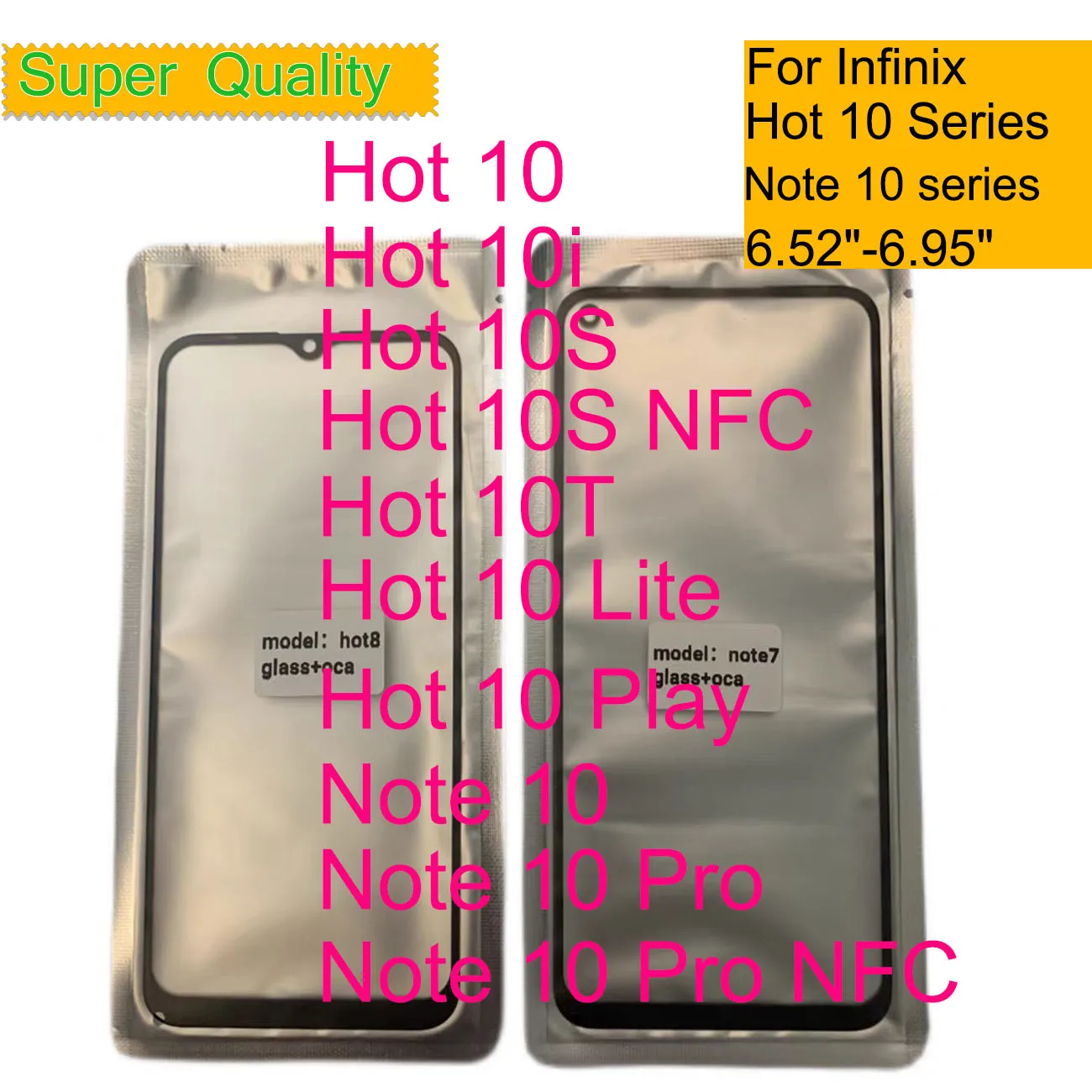 10Pcs/Lot For Infinix Hot 10 Play Lite 10S 10i 10T Touch Screen Front Outer Glass Panel Lens Note 10 Pro NFC Glass With OCA