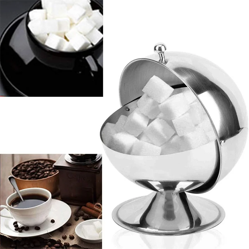 Sugar Bowl Stainless Steel Sugar Creamer Pots Candy Bowl Spherical Kitchen Seasoning Box