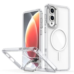 Luxury Clear Magnetic Lens Stand Phone Case with MagSafe Integration - Galaxy S23 Ultra (White)