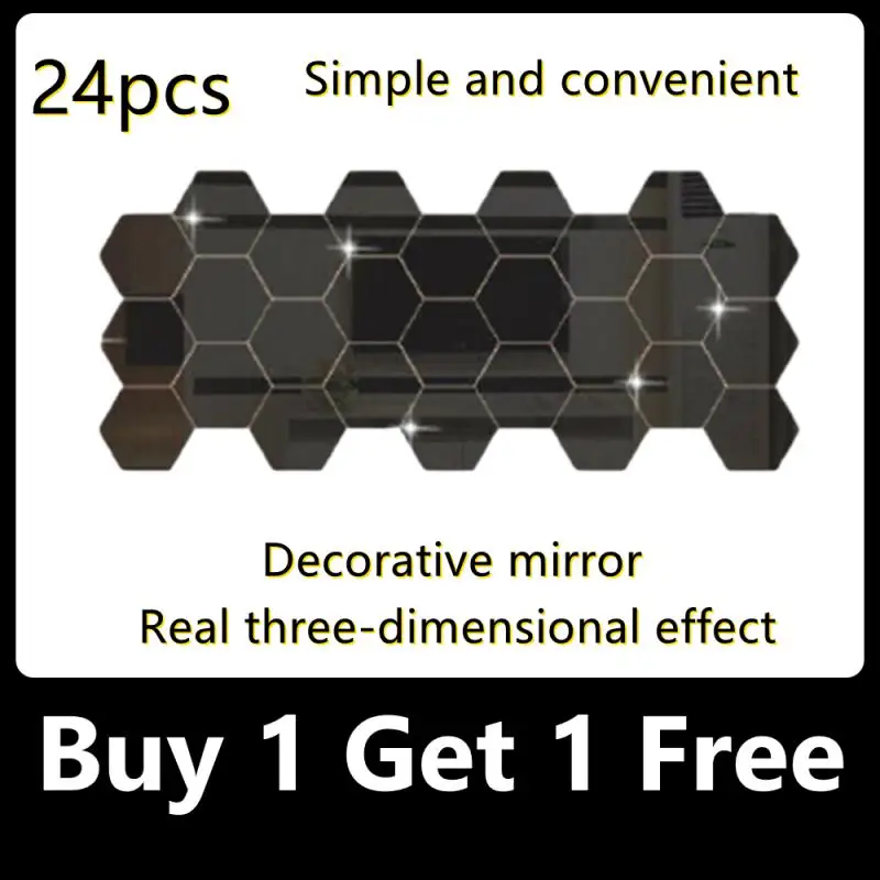 12/24 pieces Hexagonal 3D Mirror Wall Decal Acrylic Wall Decal Home Decoration Mirror Art wall stickers