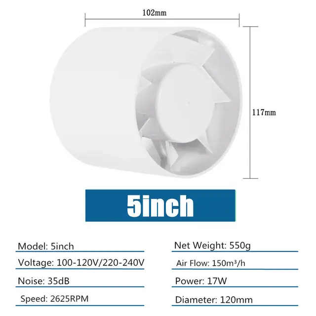 Hon&Guan 4'' 5'' 6'' Round Ceiling Window Exhaust Fan Ventilator 220V Ventilation Vent Air Extractor for Bathroom Kitchen Hood 5