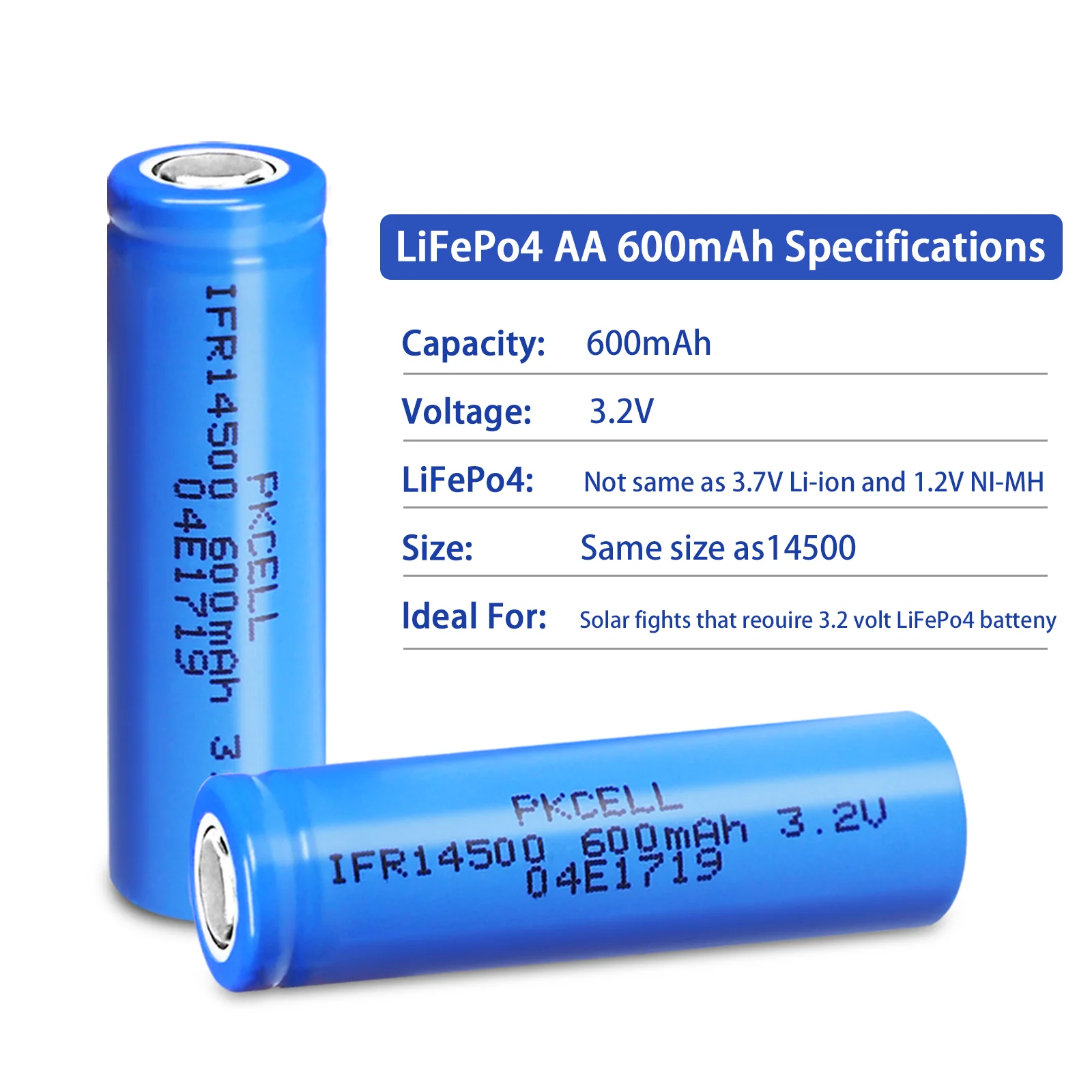 14500 LiFePO4 600mAh FLAT TOP - Battery 101