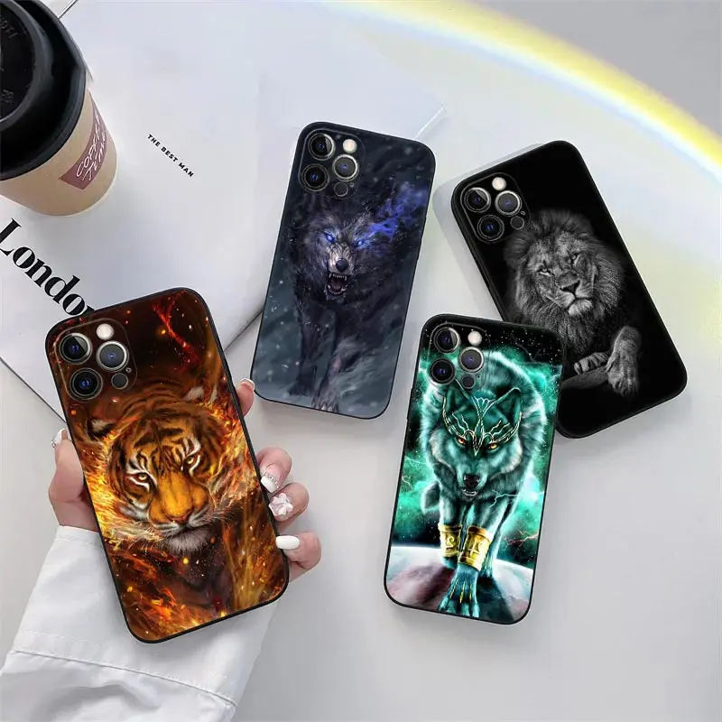 

The Tigre Wolf Lion Animal Phone Case for iPhone 11 15 Pro Max Case Coque 14 Plus 13 Pro 12 11 X S XR 7 8 SE 2020 TPU Soft Cover