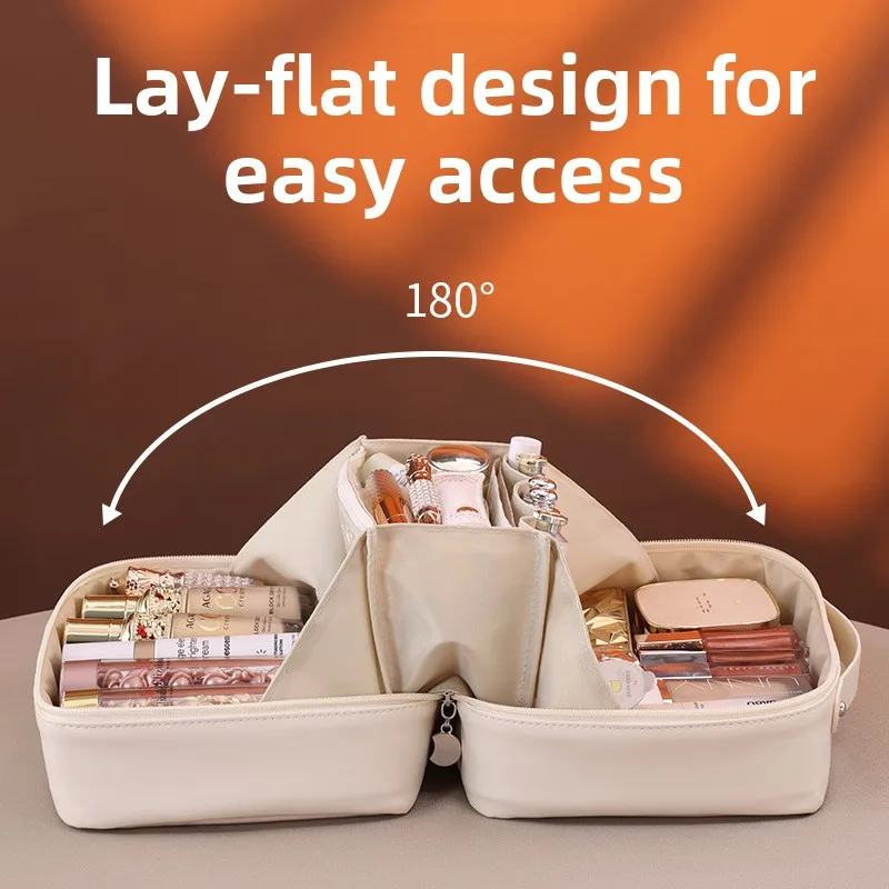 PU Flame Makeup Bag, Beauty Cosmetics Storage Bags, Double Zipper Makeup Brush Bag, Business Travel Toiletries Sorting Bag