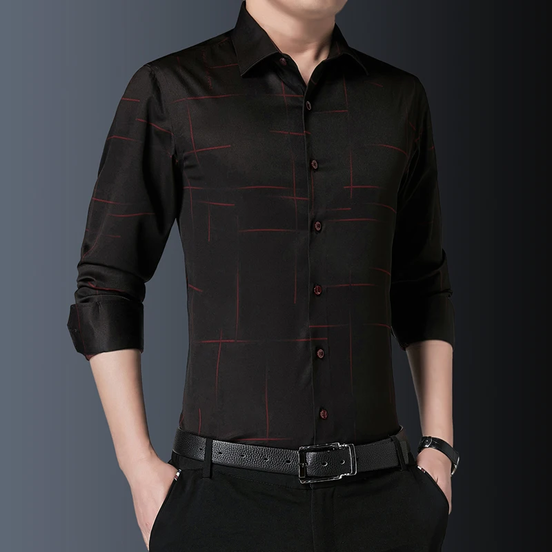 

Smart Casual Shirts for Men Turn-Down Collar Slim Fit Social Work Shirts Spring Long Sleeve Fashion Men Shirt