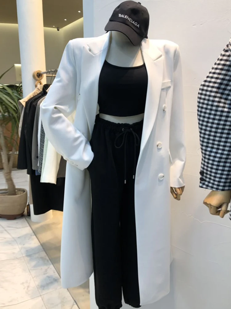 CHICEVER Solid Autumn Blazers For Women Notched Collar Long Sleeve Spliced Double Breasted Folds Loose Temperament Blazer Female