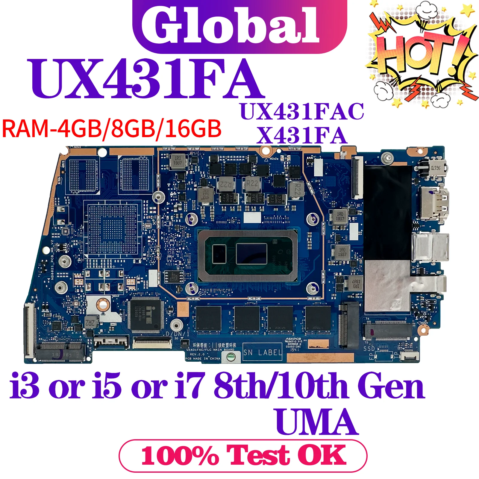 KEFU UX431FA Материнская плата ASUS UX431FAC X431FA X431FAC UX431FN UX431FL UX431FLC X431FL X431FLC материнская плата для ноутбука i3 i5 i7