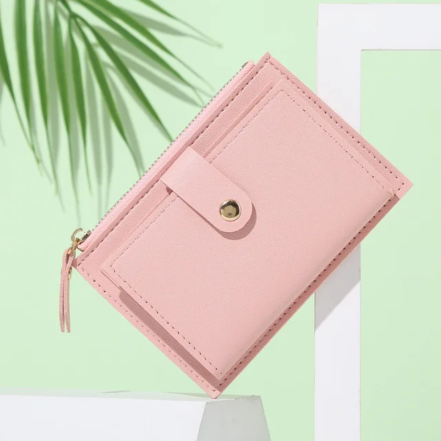 Fashion Women Wallets Leather Female Purse Mini Hasp Solid Multi-Cards Holder Coin Short Wallets Slim Small Wallet Zipper Hasp Pink