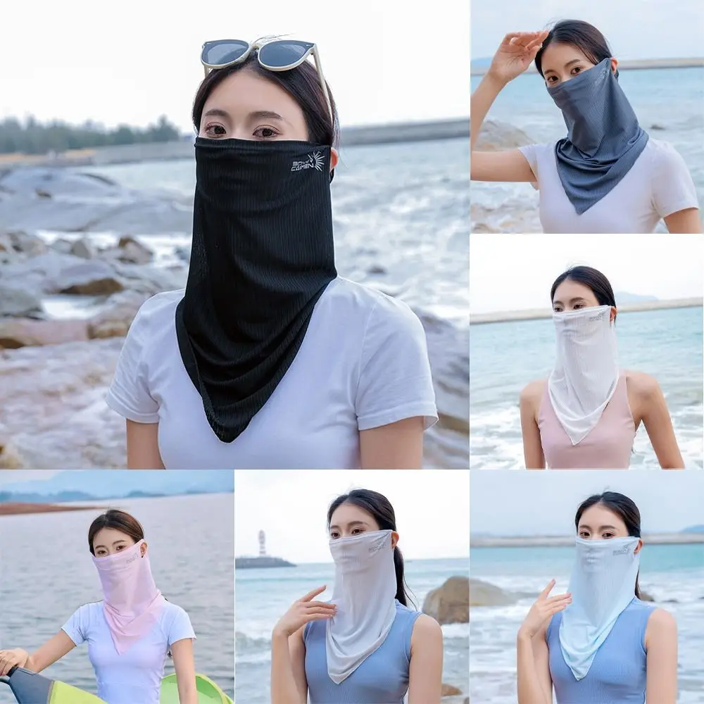 Summer Sunscreen Mask Ice Silk Mask UV Protection Face Cover Sunscreen Veil Face Gini Mask with Neck Flap Outdoor Face Scarves