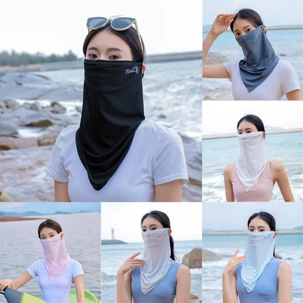

Summer Sunscreen Mask Ice Silk Mask UV Protection Face Cover Sunscreen Veil Face Gini Mask with Neck Flap Outdoor Face Scarves