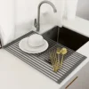 Silicone Kitchen Sink Organizer - Multifunctional Heat-Resistant Dish Draining Mat, Roll-Up Vegetable Washing Pad & Storage Rack 4