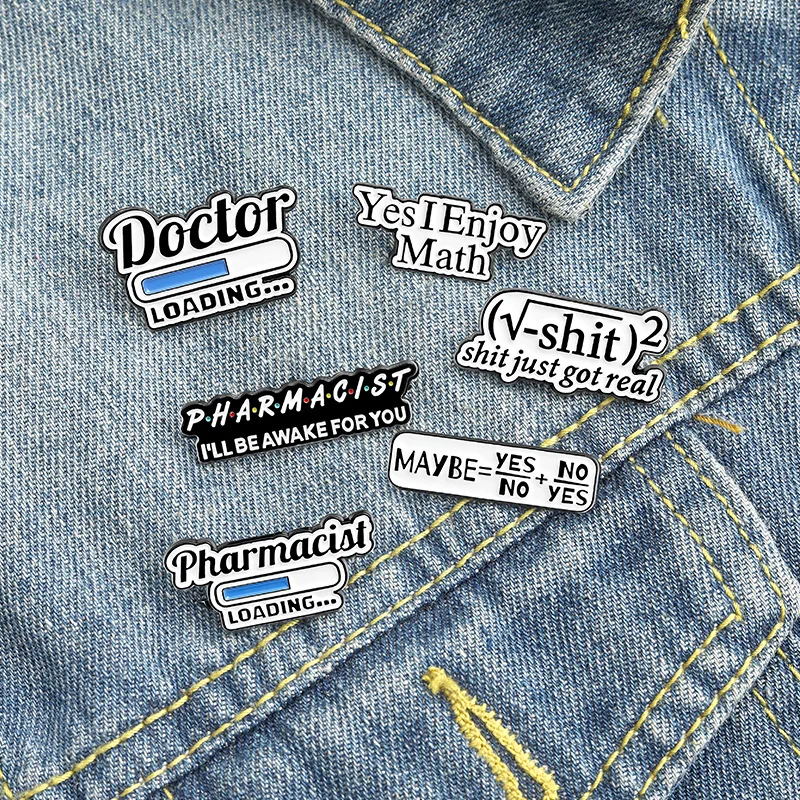 Metal Number Letter Brooch Doctor Equation English Enamel Badges Personalized Anti Glare Pins for Backpacks Gift  Wholesale god equation