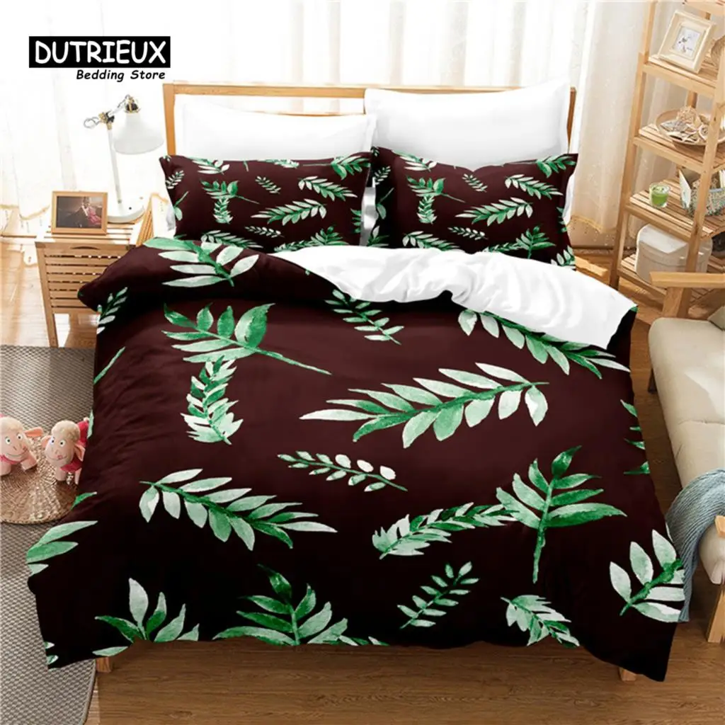 

3pcs Duvet Cover Set, Long Leaves Bedding Set, Soft Comfortable Breathable Duvet Cover, For Bedroom Guest Room Decor