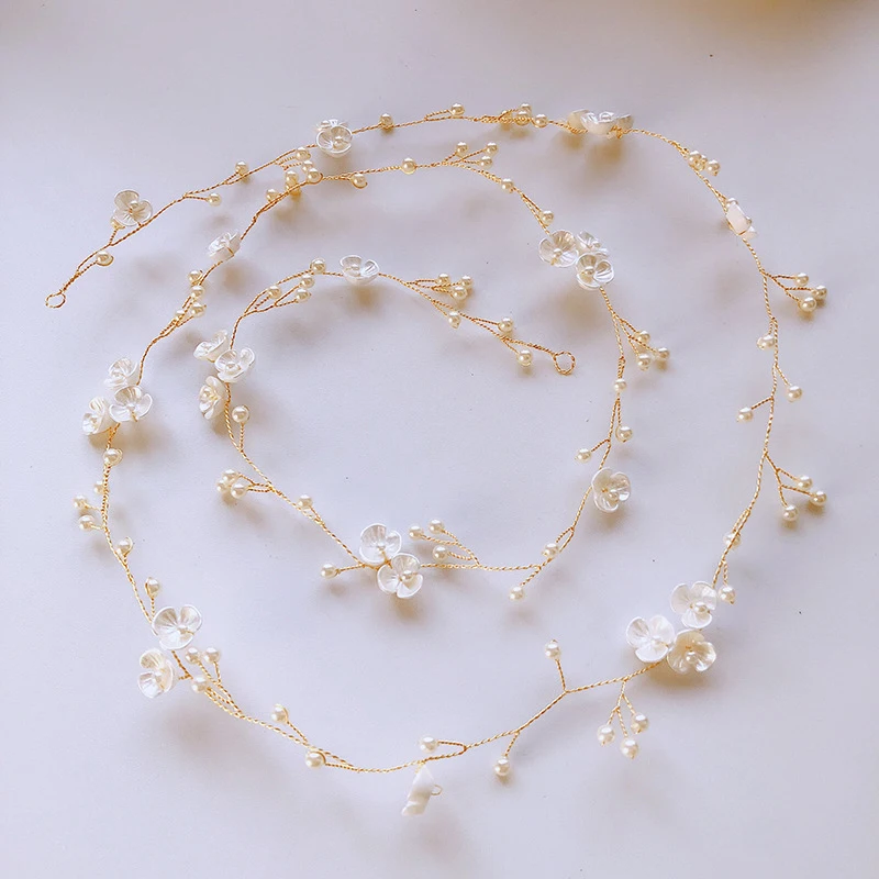 Hair accessories bridal hair accessories Crystal Headbands Wedding Hair Accessories Handmade Floral Pearl Rhinestone Hair Ornament 50CM For Bride Girls