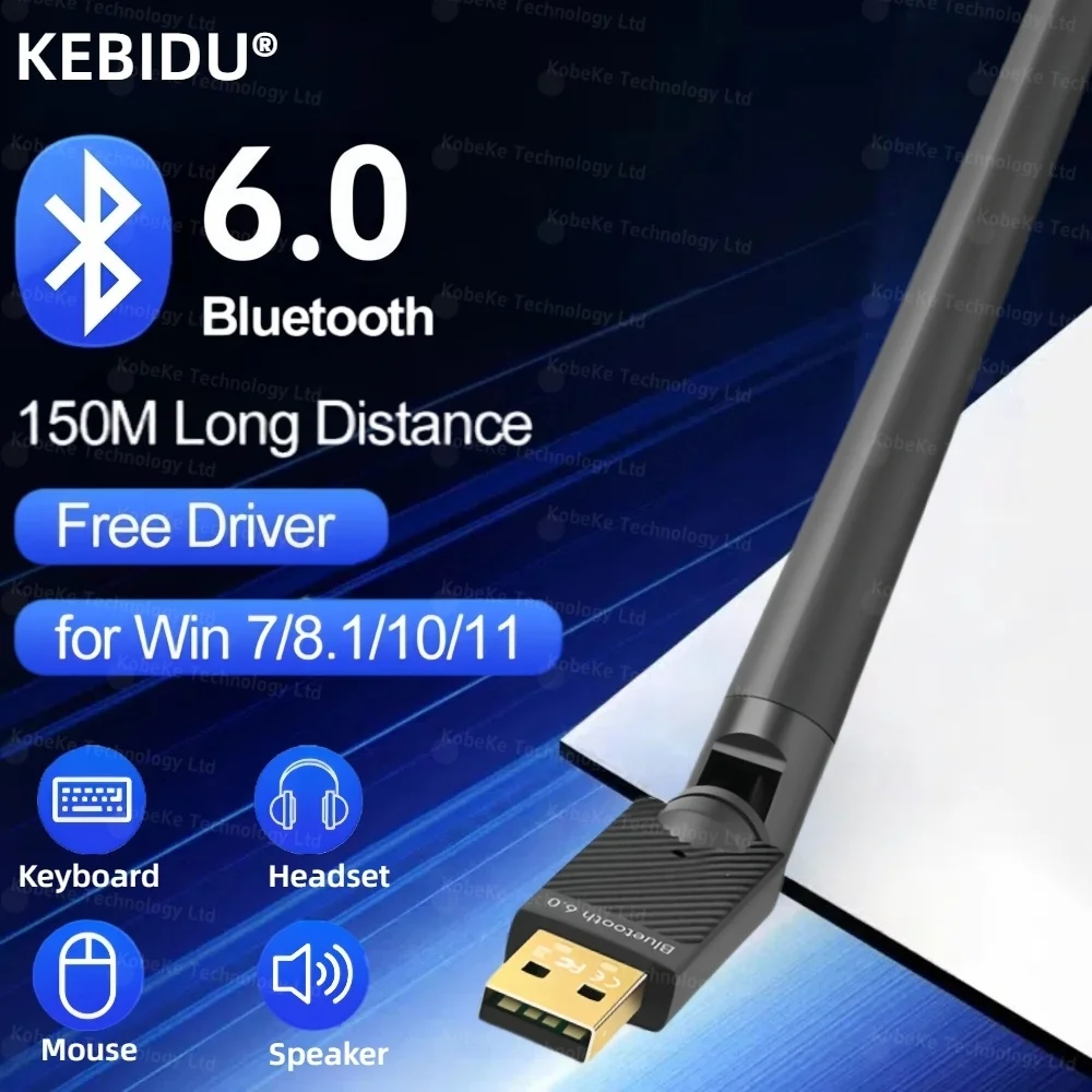 Enhanced Bluetooth 6.0 Adapter with High-Range 5dBi Antenna