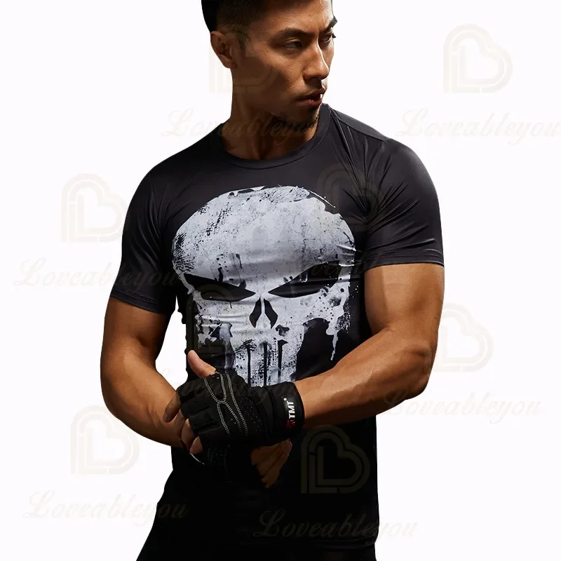 Dis Captain Cosplay T-shirt Gard Running Shirt Short Sleeve Compression Shirts Gym T Shirt Male Fitness Sport