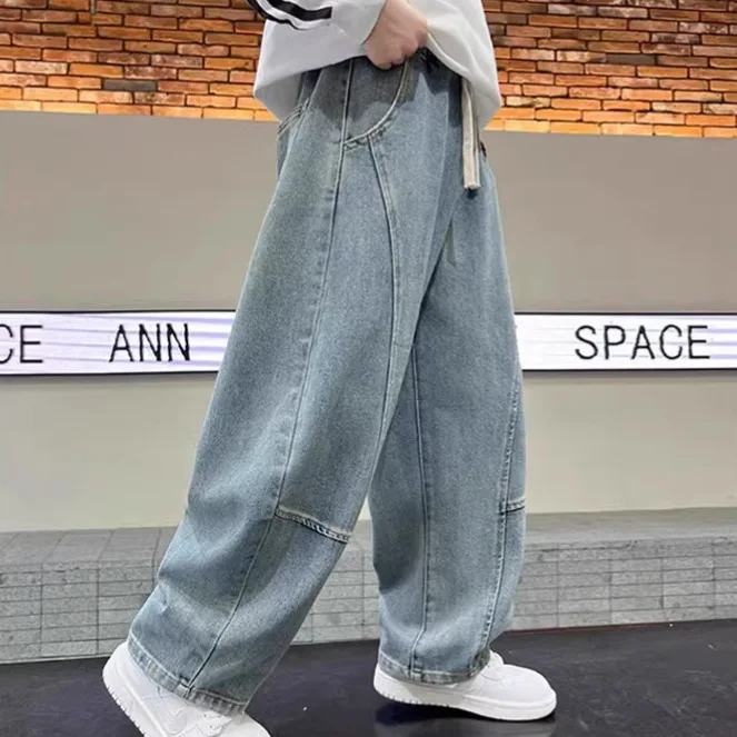 Boys' Jeans Spring 2026 Children Boys Trendy Pants 3-12Y Kids Boys Casual Denim Trousers Little Baby Boys Teenager Wide-leg Pant - 4