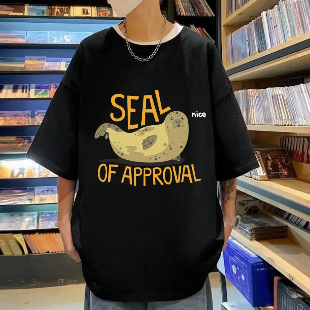 

Funny Seal of Approval Print T-Shirt Men Women Fashion Vintage Short Sleeve T Shirts Summer Hip Hop Casual T-shirts Streetwear