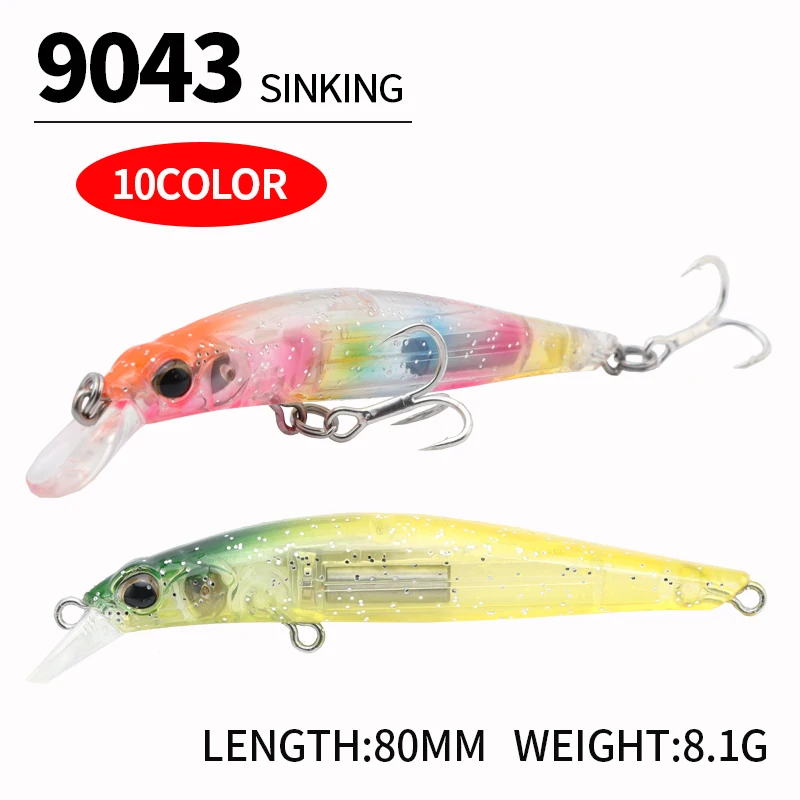 80mm 9.1g Sinking Minnow Japanese Fishing Lure Isca Artificial for Pike  Trout Bass Swimbait Wobbler Hard Bait 9043