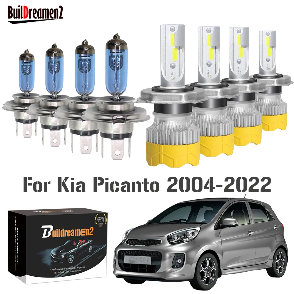 

4 X Передняя автомобильная светодиодная галогенная лампа, дальний/ближний свет для Kia Picanto 2004-2022, дальний и ближний свет, 12 В