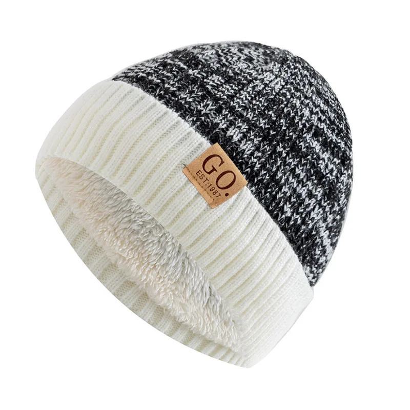 Unisex Two-Tone Winter Hats Add Fur Lined Men And Women Fashion Warm Beanie Cap Casual Winter Knitted Hats 4