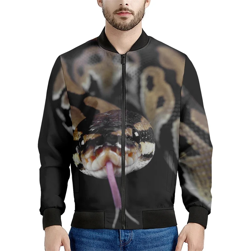 thumbnail image 1 of Chaqueta deportiva con estampado 3D de serpiente de terror para primavera y otoño de 2024, chaqueta de estilo aviador con cuello alto para uso diario, ropa de calle, tops con cremallera, 1 of 4