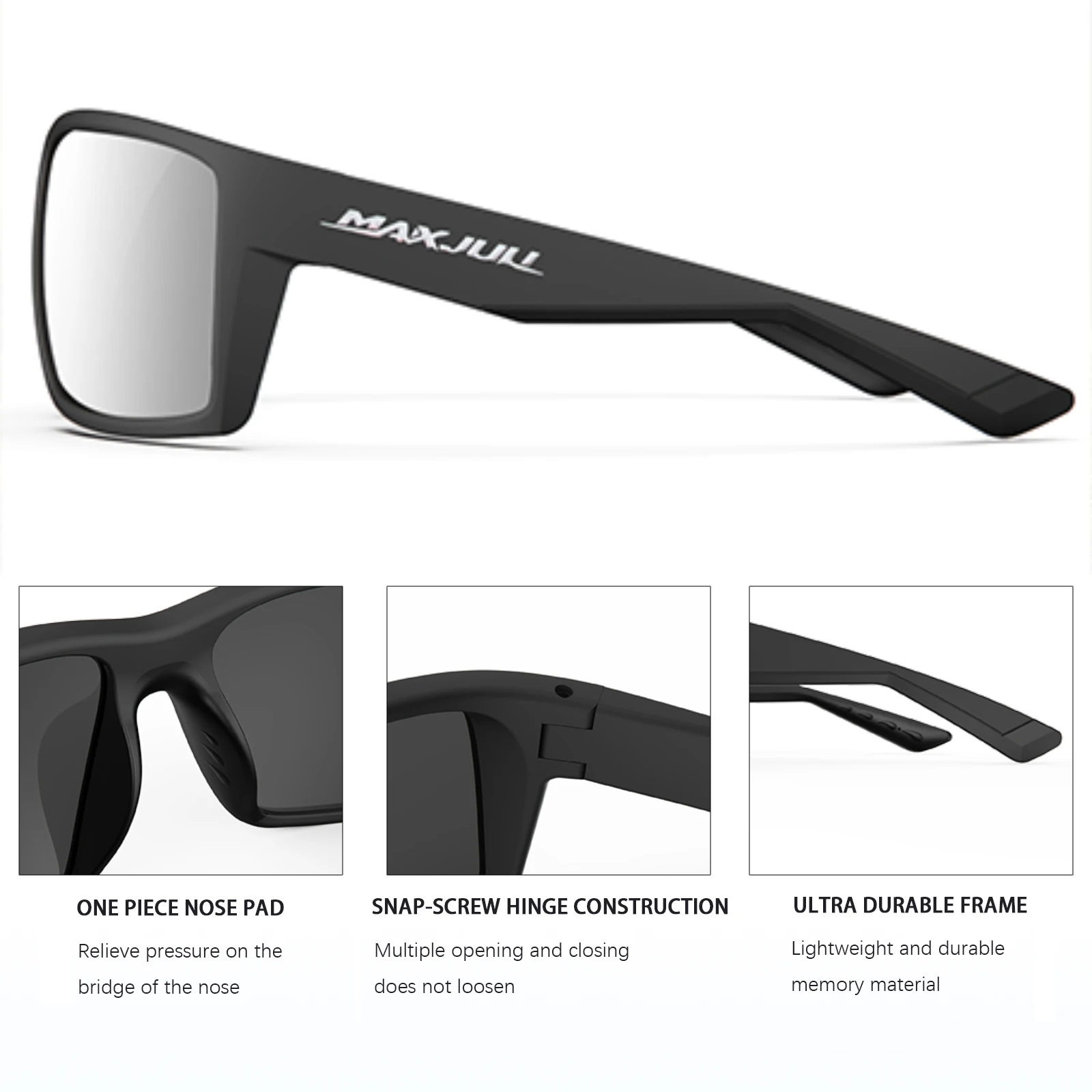 MAXJULI Lunettes de Soleil Polarisées Rectangulaires Extérieures pour Hommes Femmes, Lunettes de Soleil de Sport, Conduite, Pêche, Lunettes de Cyclisme 8122_voghion.com