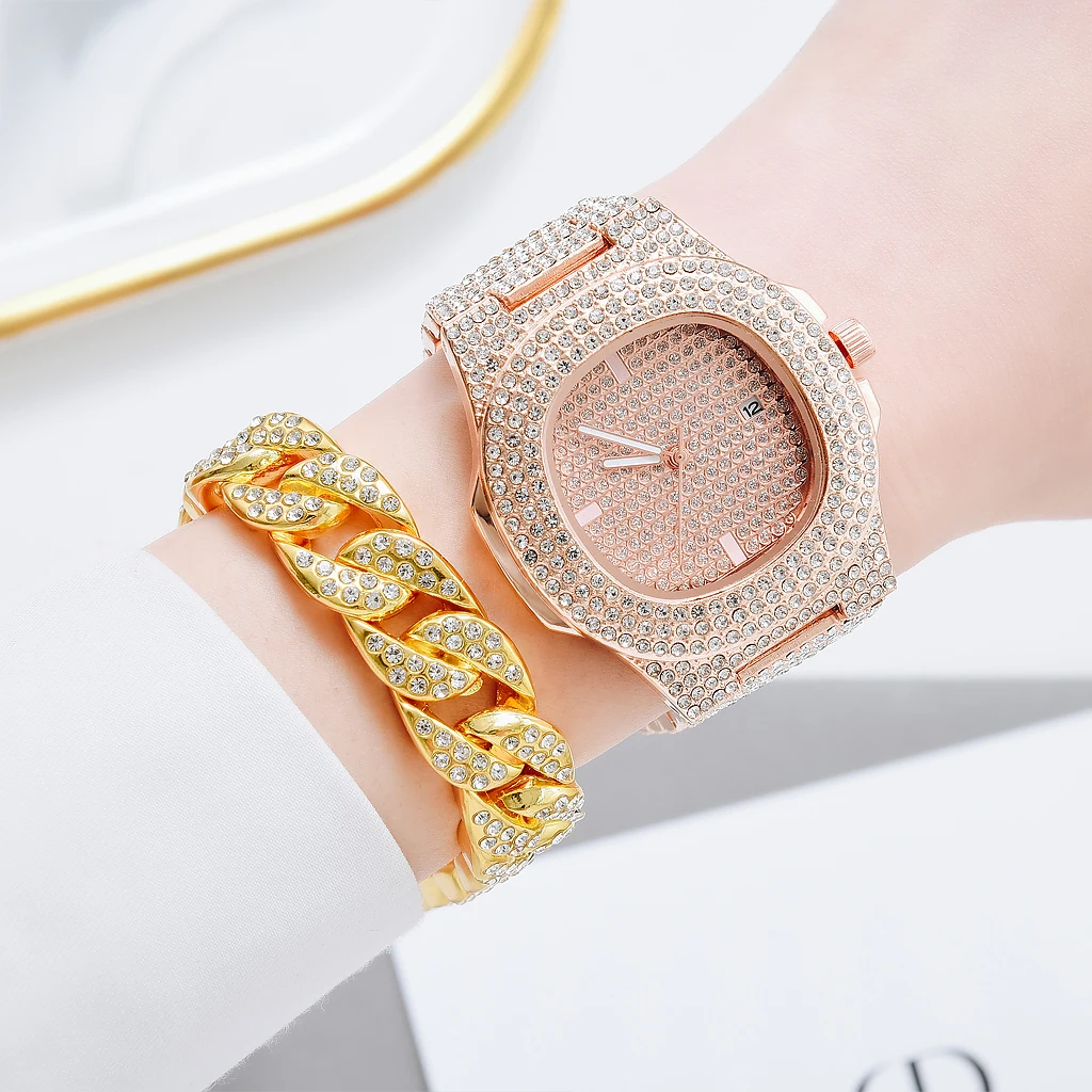 

2pcs Set Luxury Watches Set Fashion Watch Men Sport Casual Men's Quartz Diamond Watch For Men Business Clock Relogio Masculino