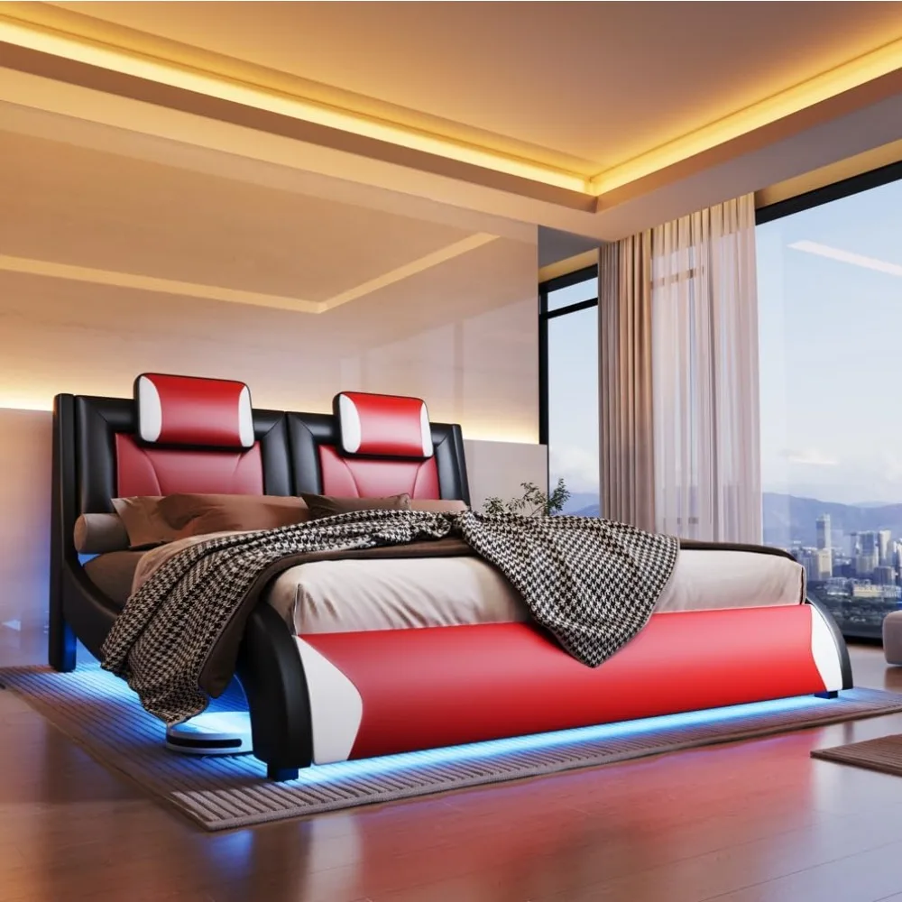 LED Queen Faux Leather Bed 1