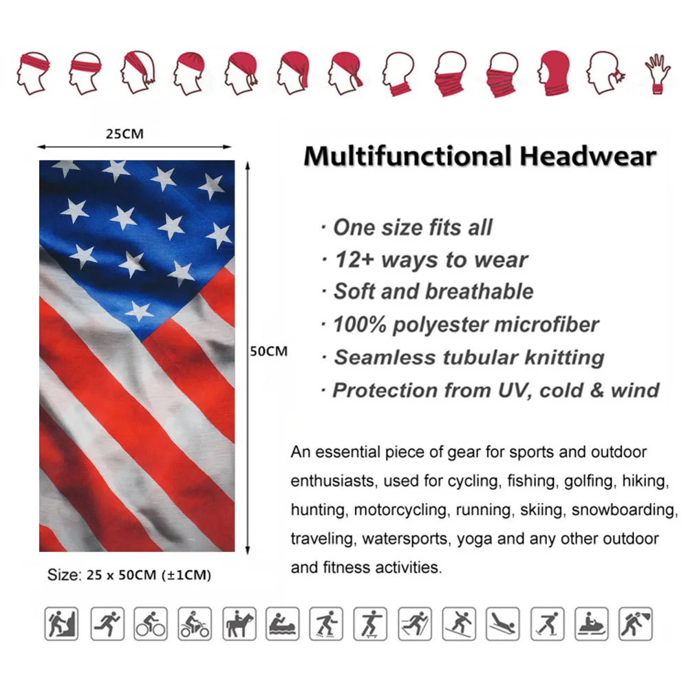 Flag of United States Bandana Neck Gaiter Unisex USA America Flag Pattern Headscarf Hiking Headband Cycling Face Cover Balaclava