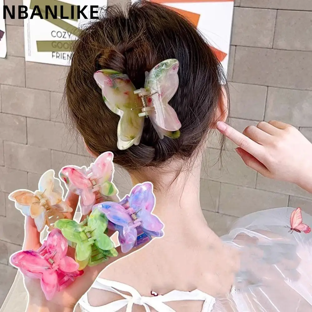 Trendy Creative Butterfly Hair Claw Acrylic Large Shark Clip Romantic Textured Grab Clip Hair Accessories