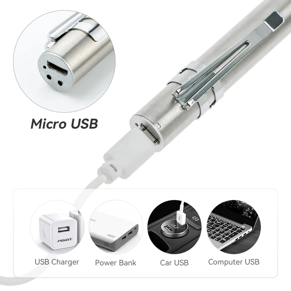 휴대용 LED 손전등 캠핑 하이킹을위한 USB 충전식 에너지 ??절약 미니 손전등 펜 라이트